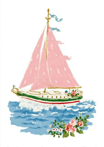 Pink Sailboat Watercolor Print.