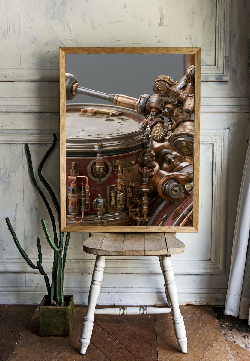 Steampunk Mechanical Drum Print. room preview