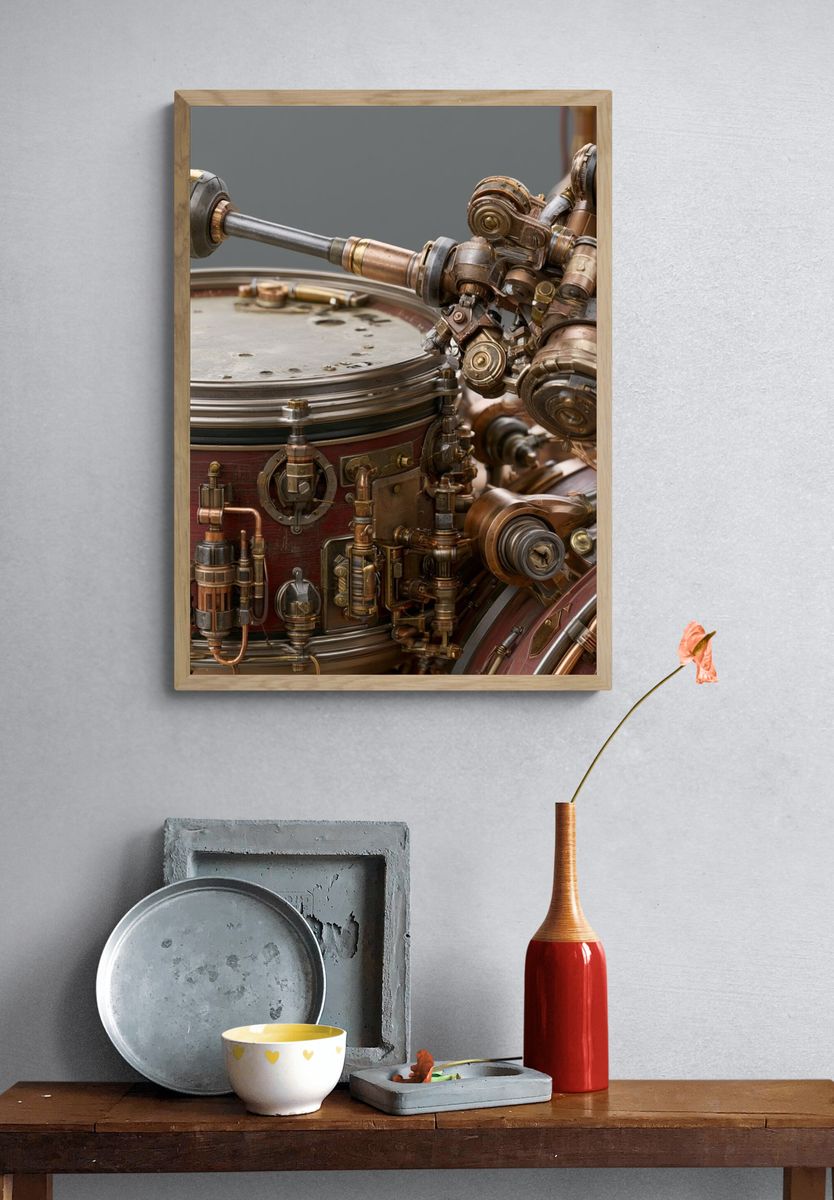 Steampunk Mechanical Drum Print. — room view 3
