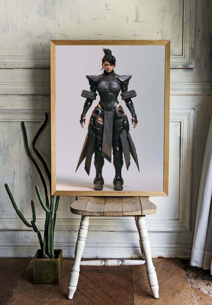 Cyberpunk Warrior Portrait Print. room preview