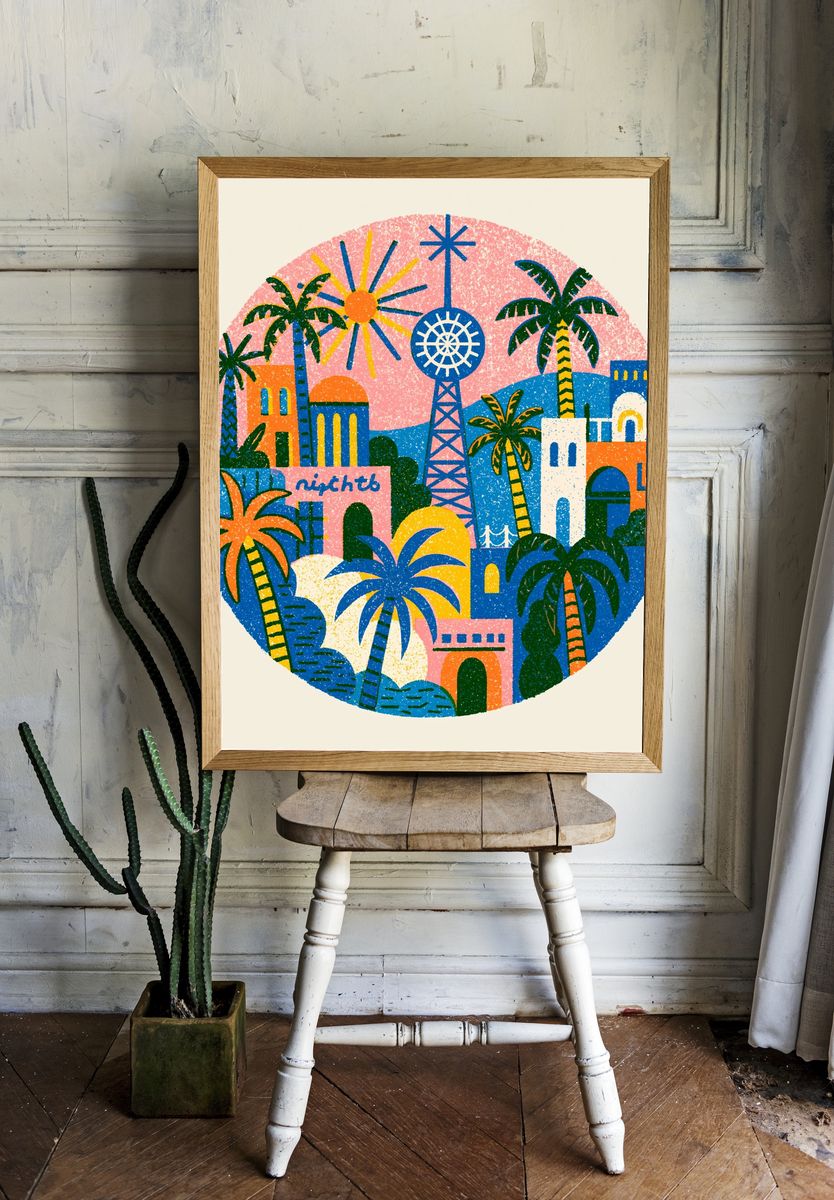 Tropical Cityscape Illustration Poster. — room view 1