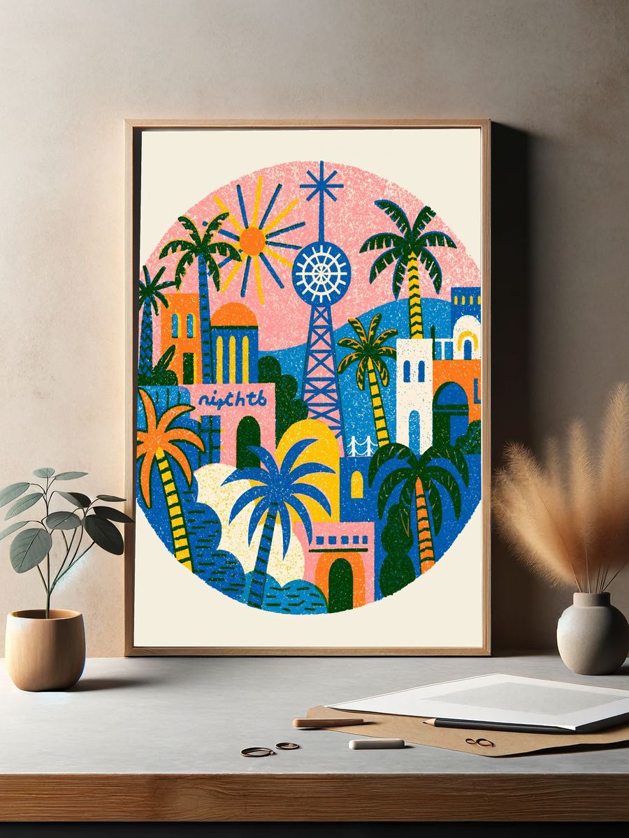 Tropical Cityscape Illustration Poster. — room view 2