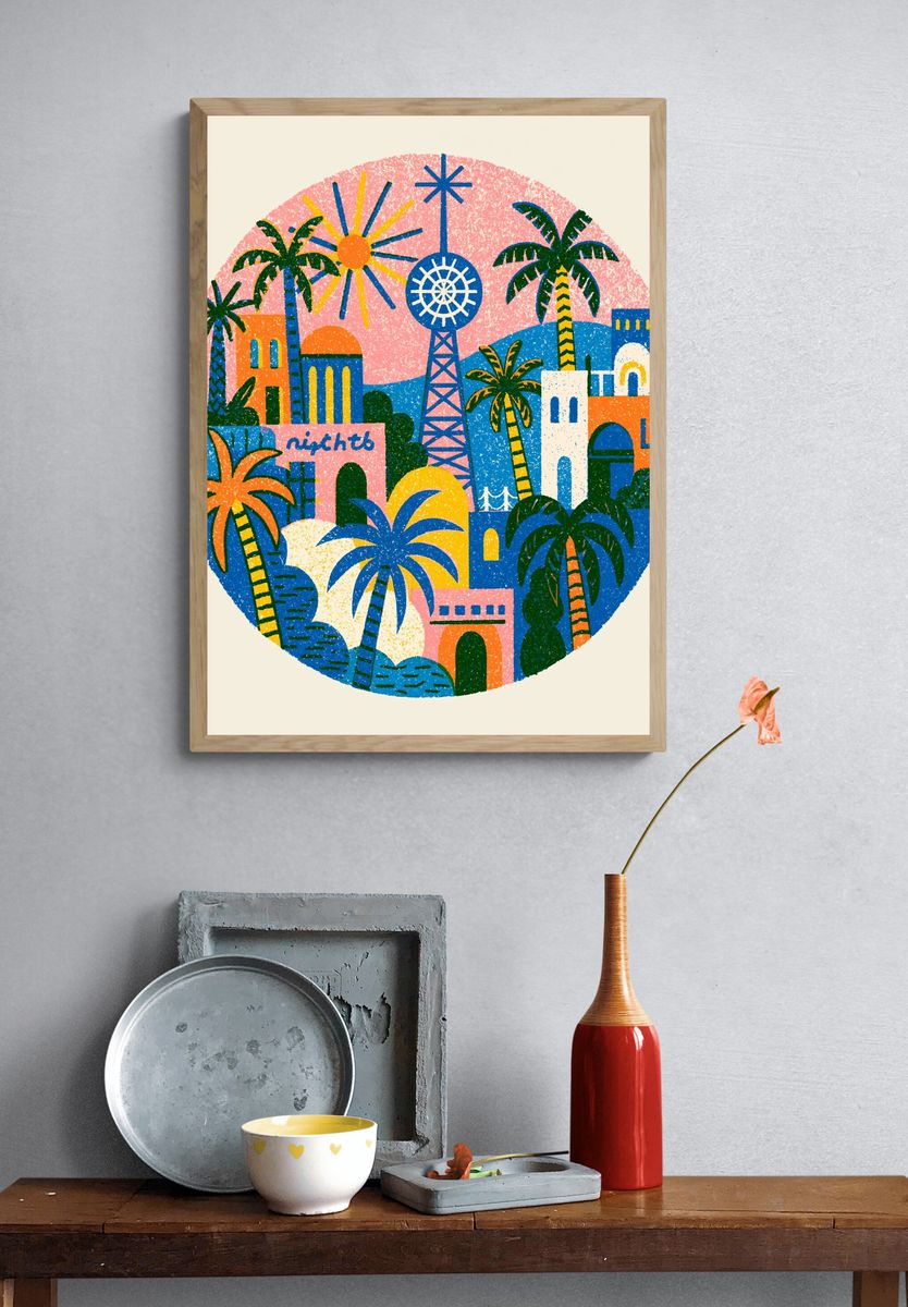 Tropical Cityscape Illustration Poster. — room view 3