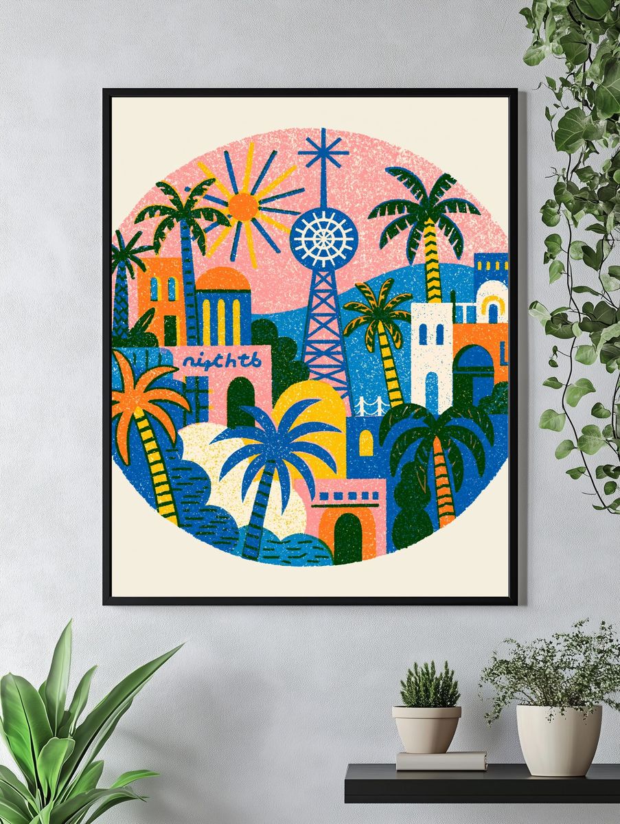 Tropical Cityscape Illustration Poster. — room view 4