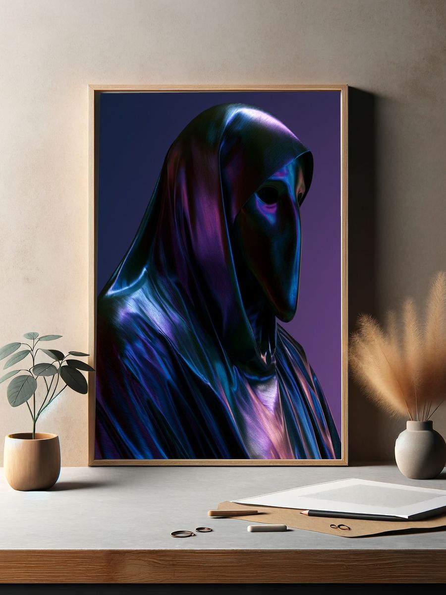 Hooded Mask Portrait Poster. — room view 2