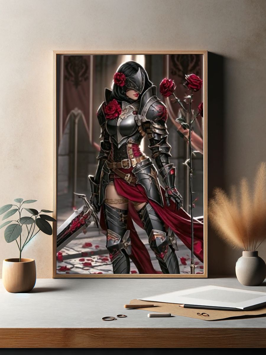 Armored Rose Warrior Illustration Poster. — room view 2