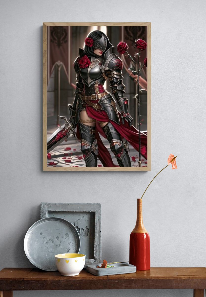 Armored Rose Warrior Illustration Poster. — room view 3