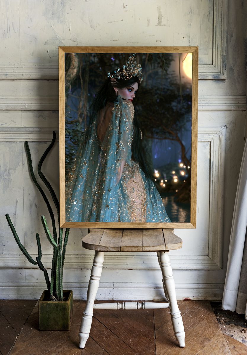 Moonlit Forest Fairy Illustration Poster. — room view 1