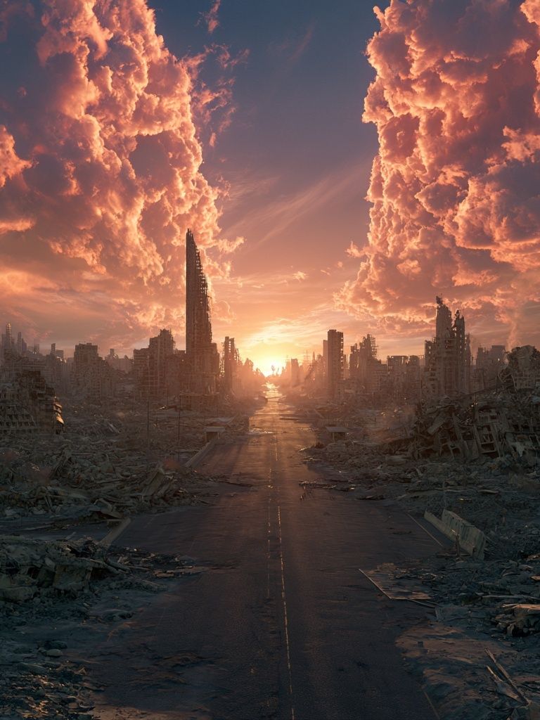 Dystopian City Sunset Poster. poster detail