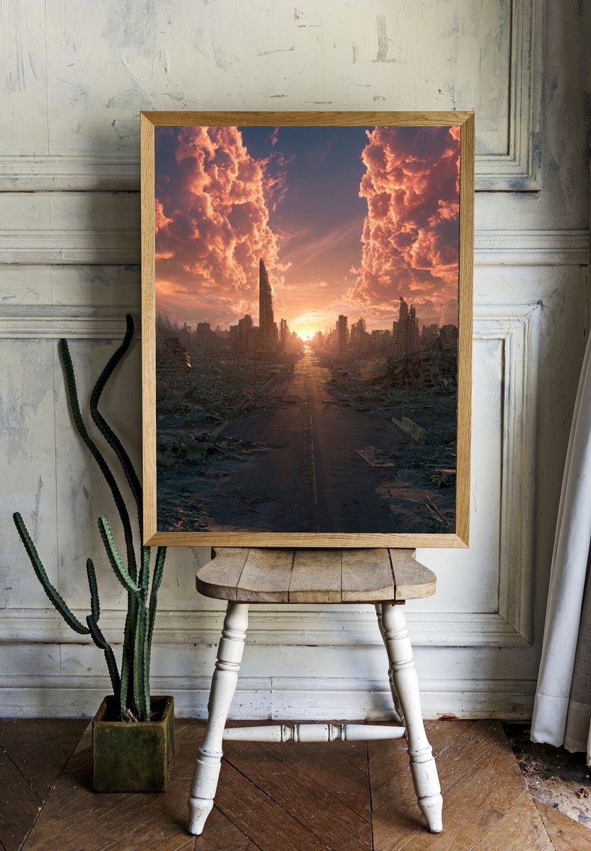 Dystopian City Sunset Poster. room preview