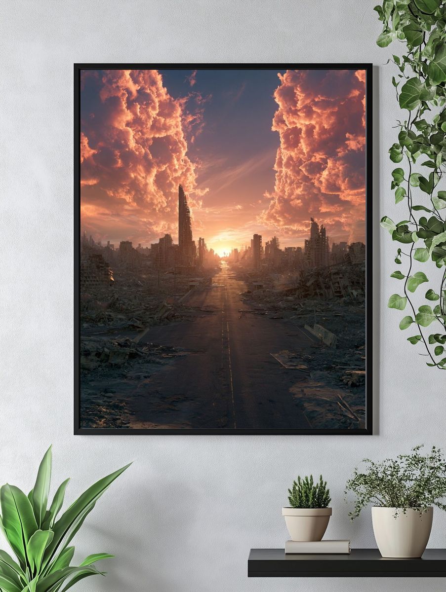 Dystopian City Sunset Poster. — room view 4