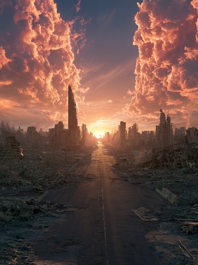 Dystopian City Sunset Poster.