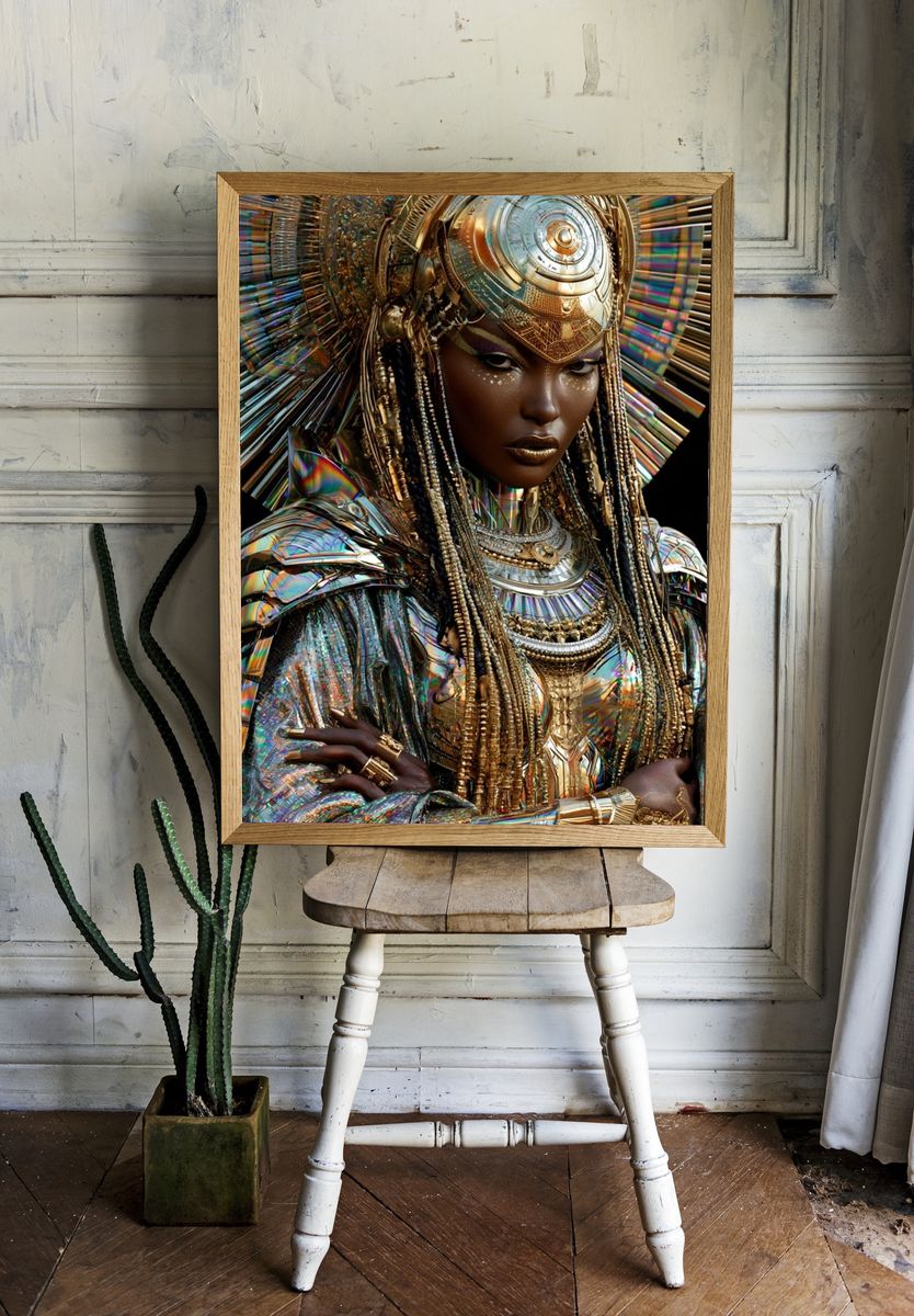 Afrofuturist Queen Portrait Poster. room preview