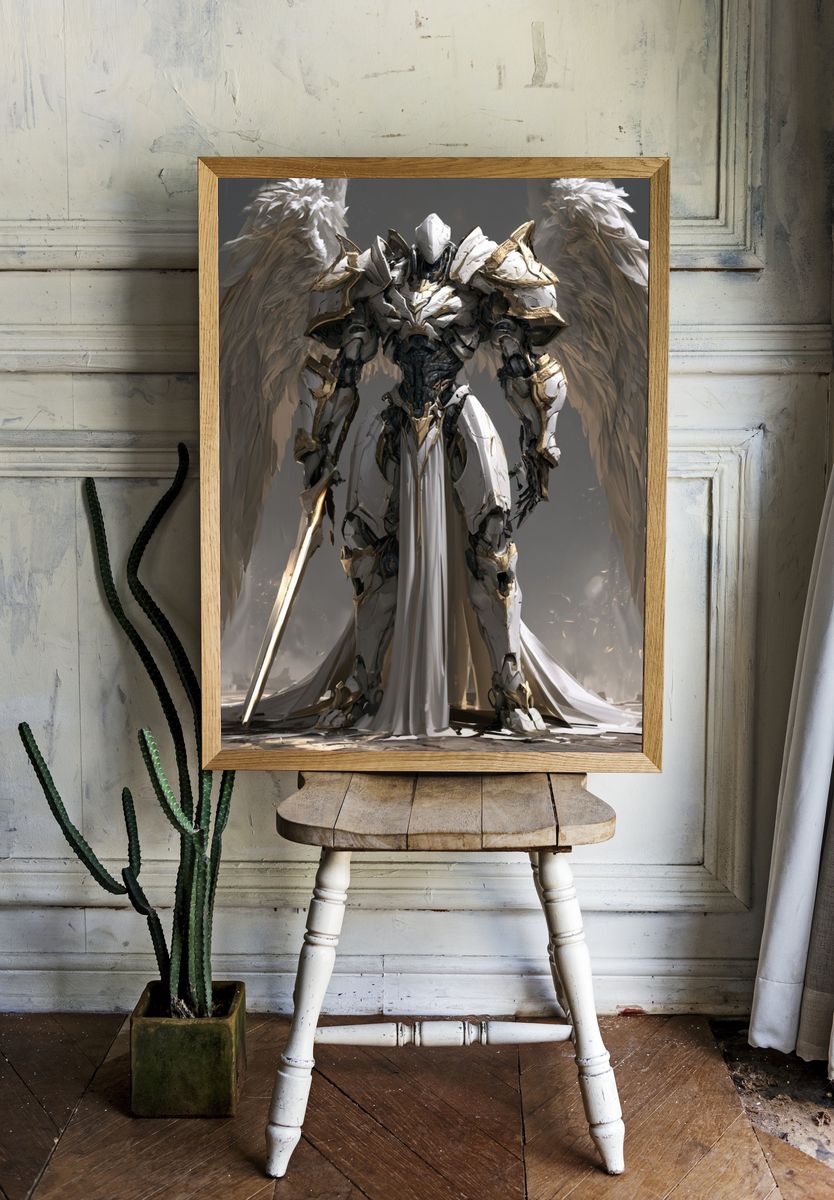 Celestial Angel Warrior Illustration Poster. — room view 1