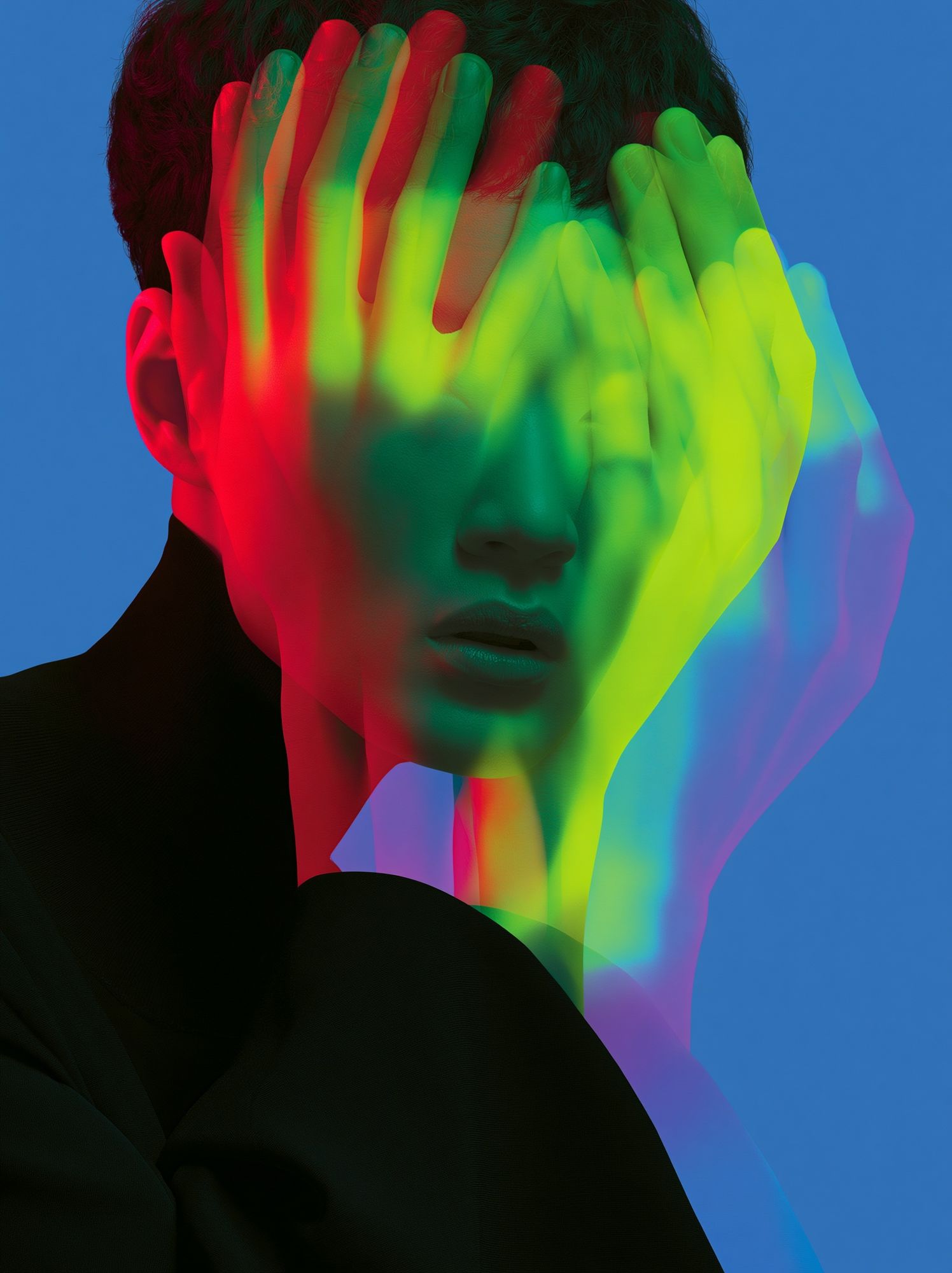 Neon Face Glitch Portrait Print. poster detail