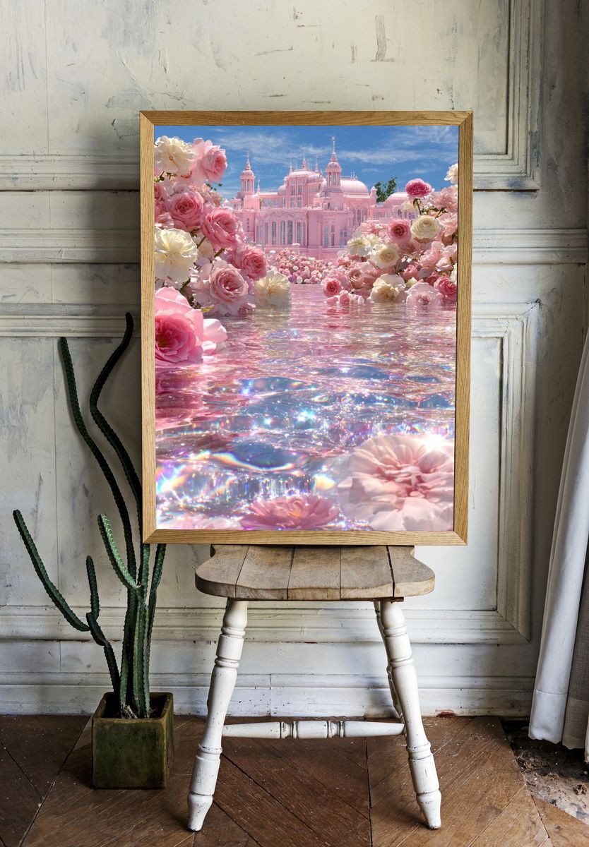 Pink Palace Floral Fantasy Poster. room preview