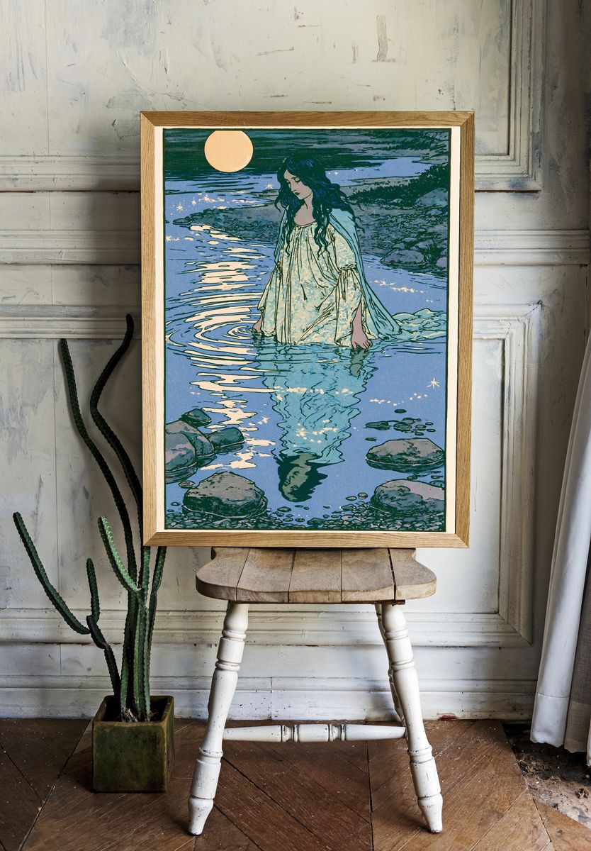 Moonlit River Maiden Illustration Print. — room view 1