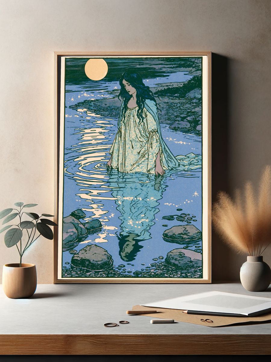 Moonlit River Maiden Illustration Print. — room view 2