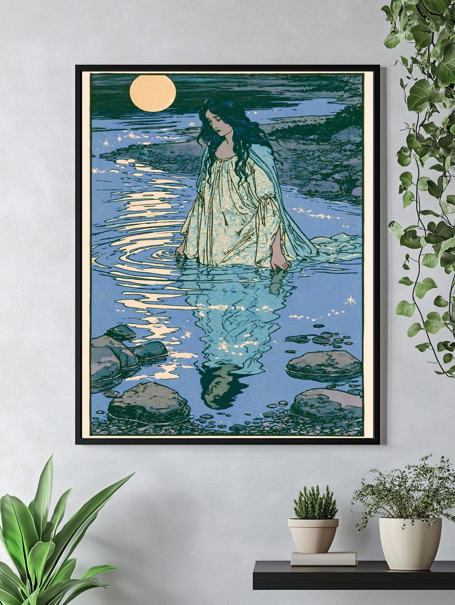 Moonlit River Maiden Illustration Print. — room view 4