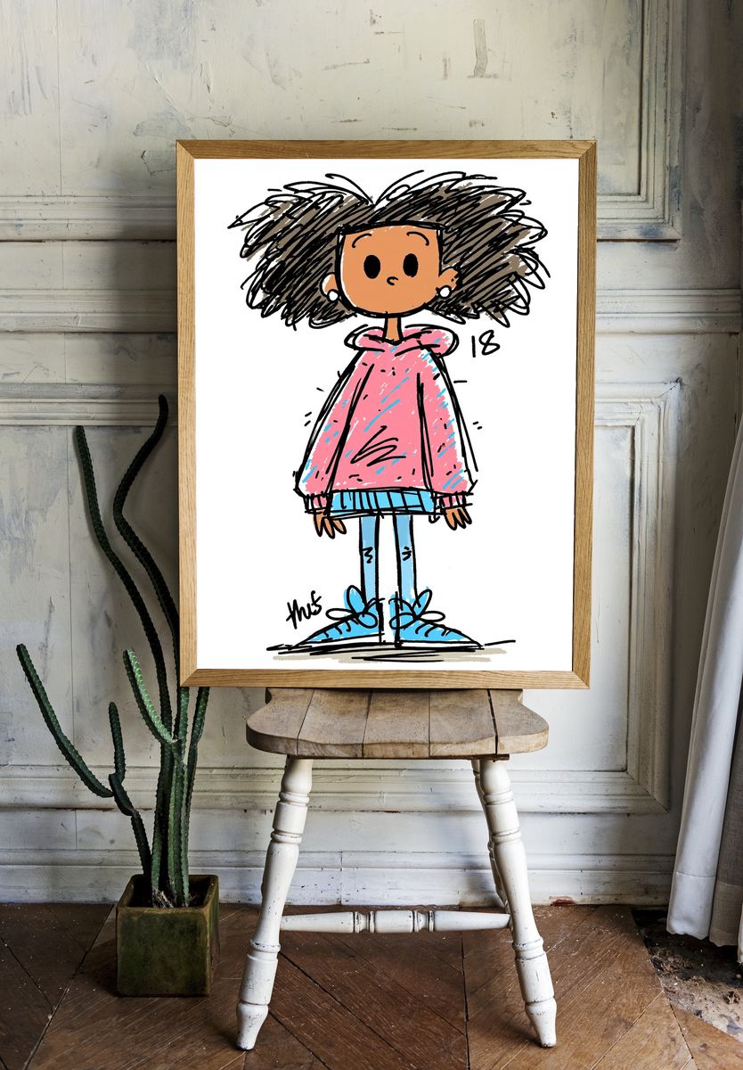 Girl in Pink Hoodie Illustration Poster. room preview
