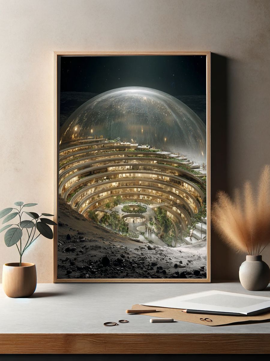 Lunar Dome Habitat Illustration Poster. — room view 2