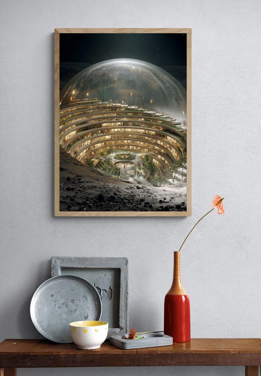 Lunar Dome Habitat Illustration Poster. — room view 3