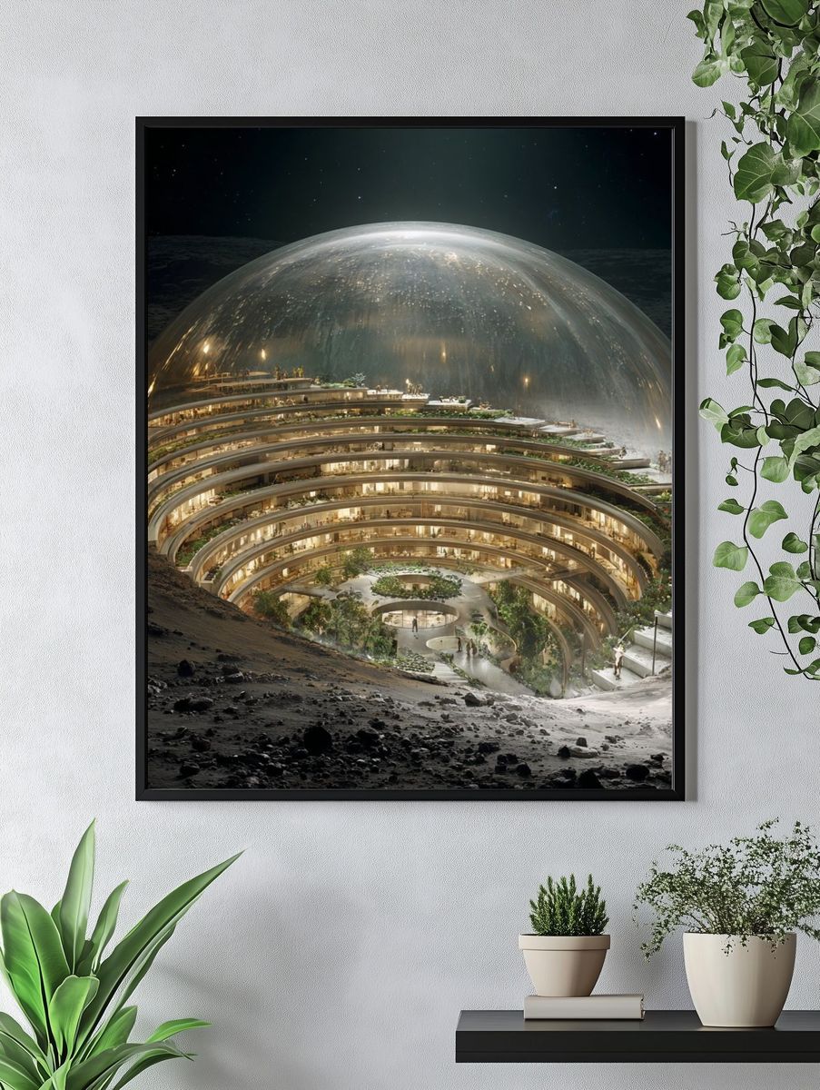 Lunar Dome Habitat Illustration Poster. — room view 4