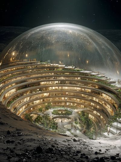 Lunar Dome Habitat Illustration Poster. poster