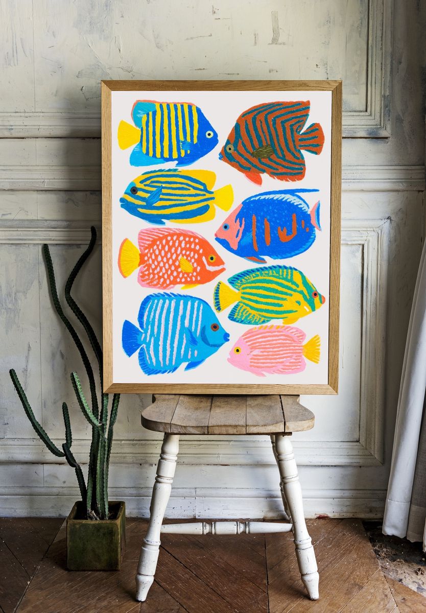 Colorful Tropical Fish Illustration Poster. room preview