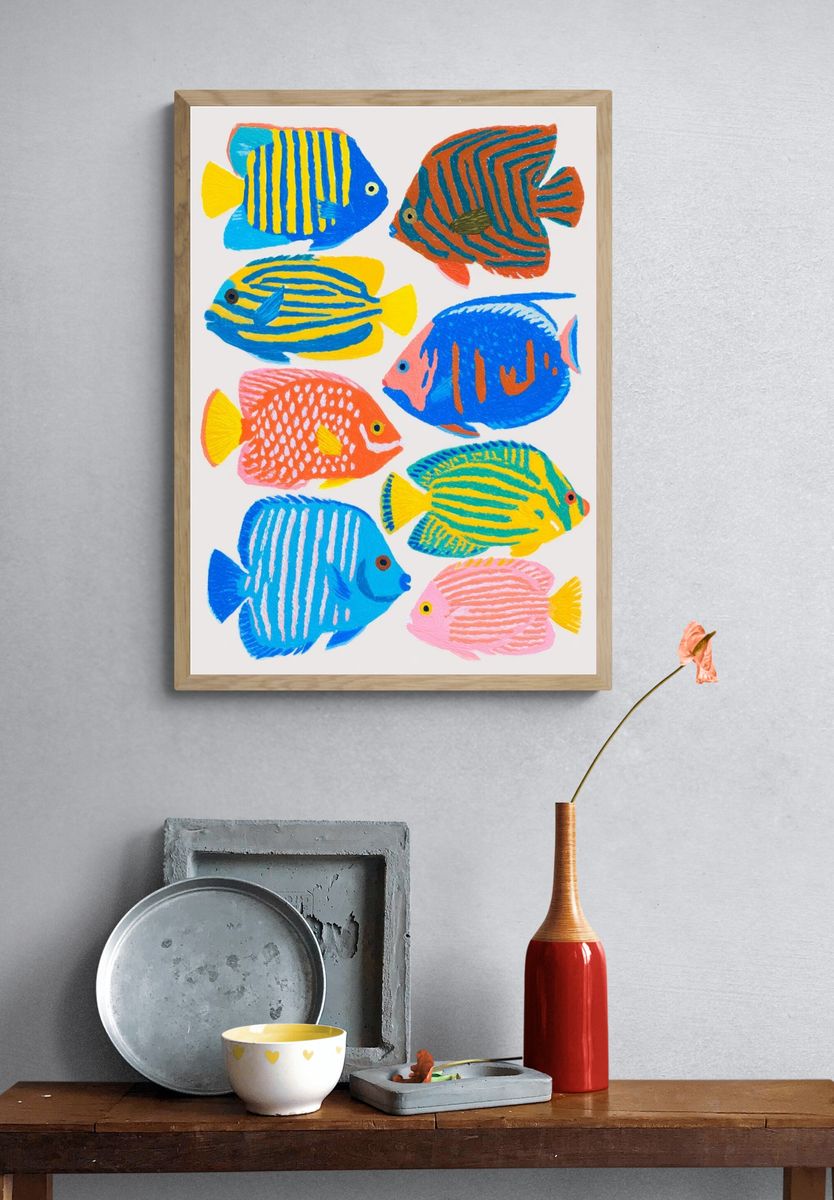 Colorful Tropical Fish Illustration Poster. — room view 3