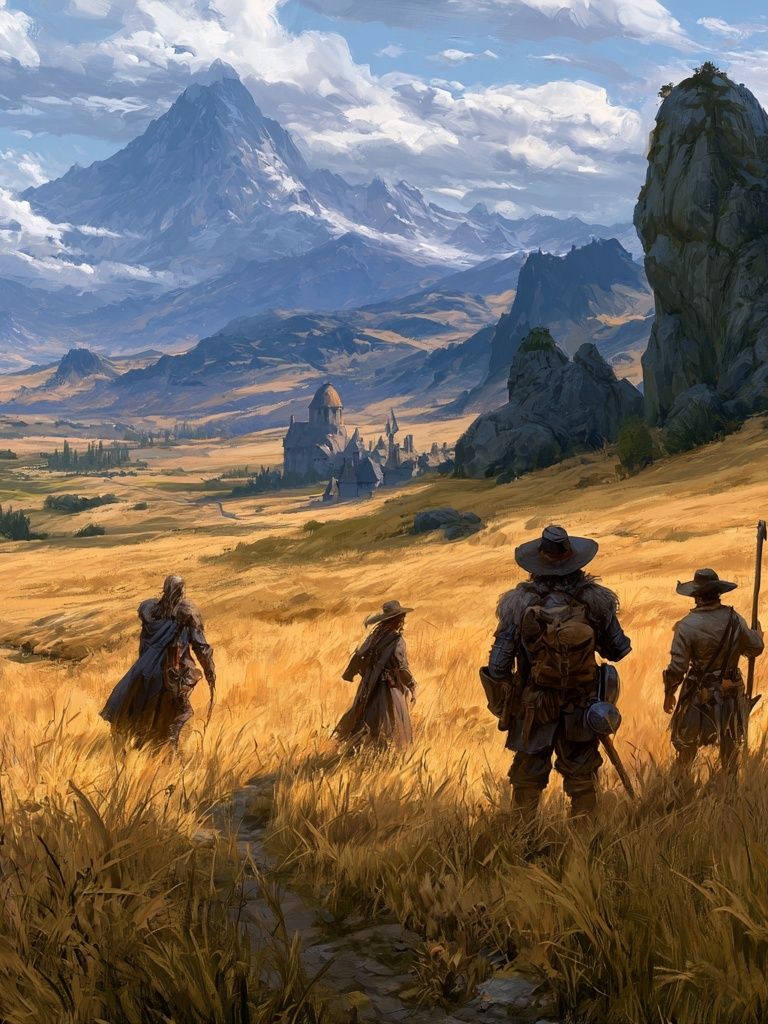 Fantasy Mountain Expedition Print. poster — illustration art