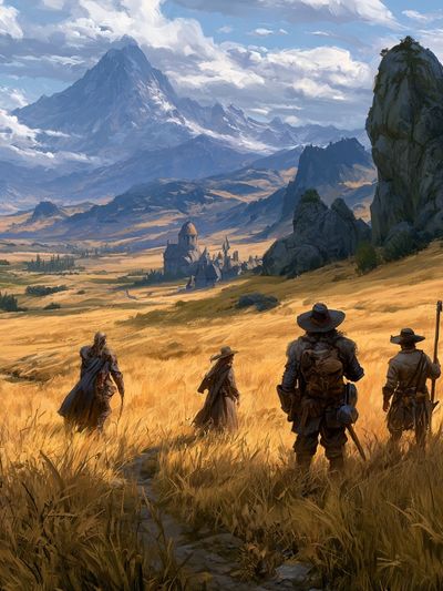Fantasy Mountain Expedition Print. poster