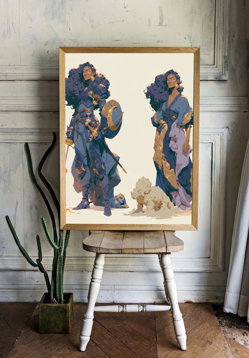 Mythic Warrior Duo Illustration Poster. room preview