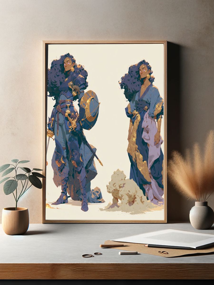 Mythic Warrior Duo Illustration Poster. — room view 2