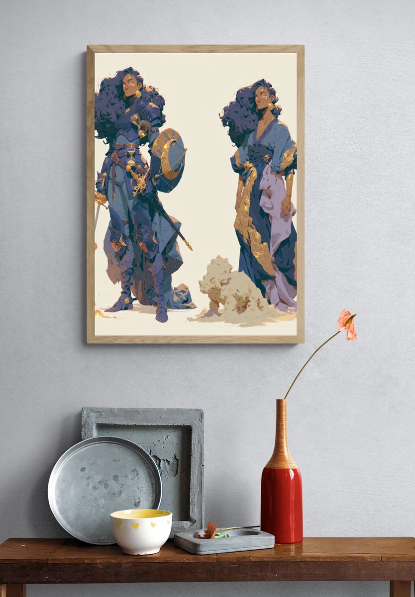 Mythic Warrior Duo Illustration Poster. — room view 3