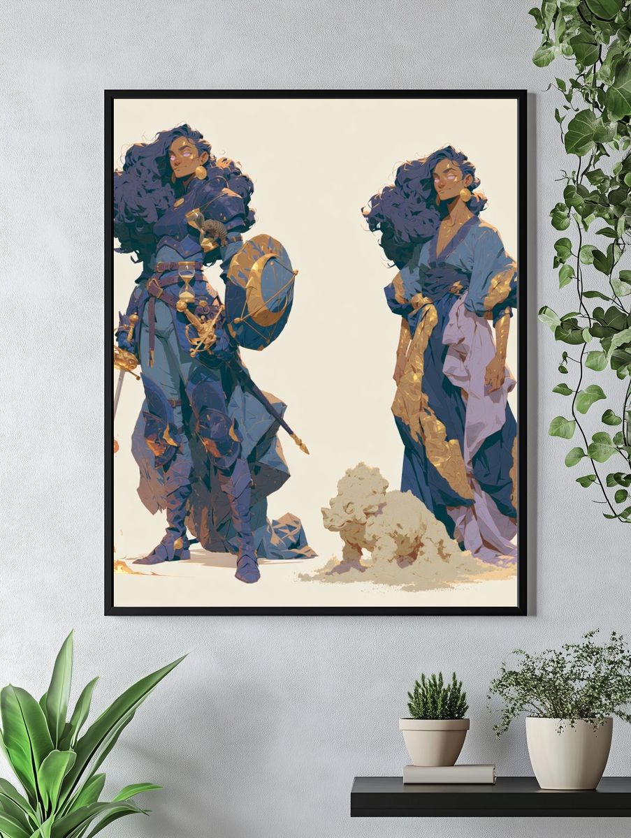 Mythic Warrior Duo Illustration Poster. — room view 4