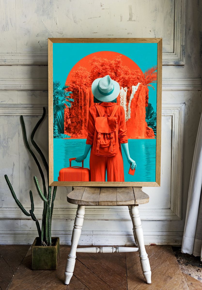 Surreal Tropical Traveler Print. room preview