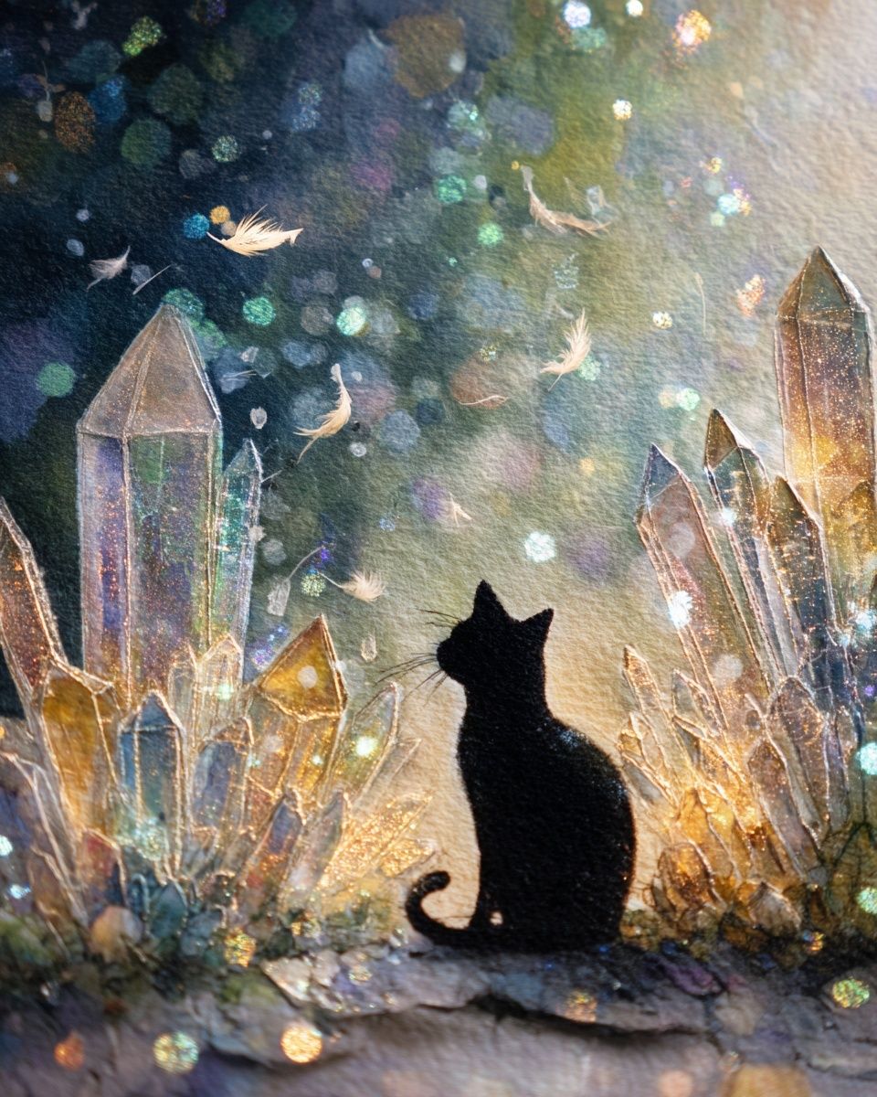 Crystal Cat Silhouette Illustration Poster. poster detail