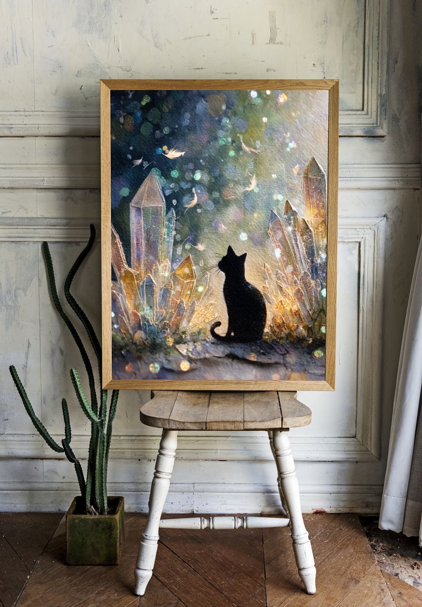 Crystal Cat Silhouette Illustration Poster. — room view 1