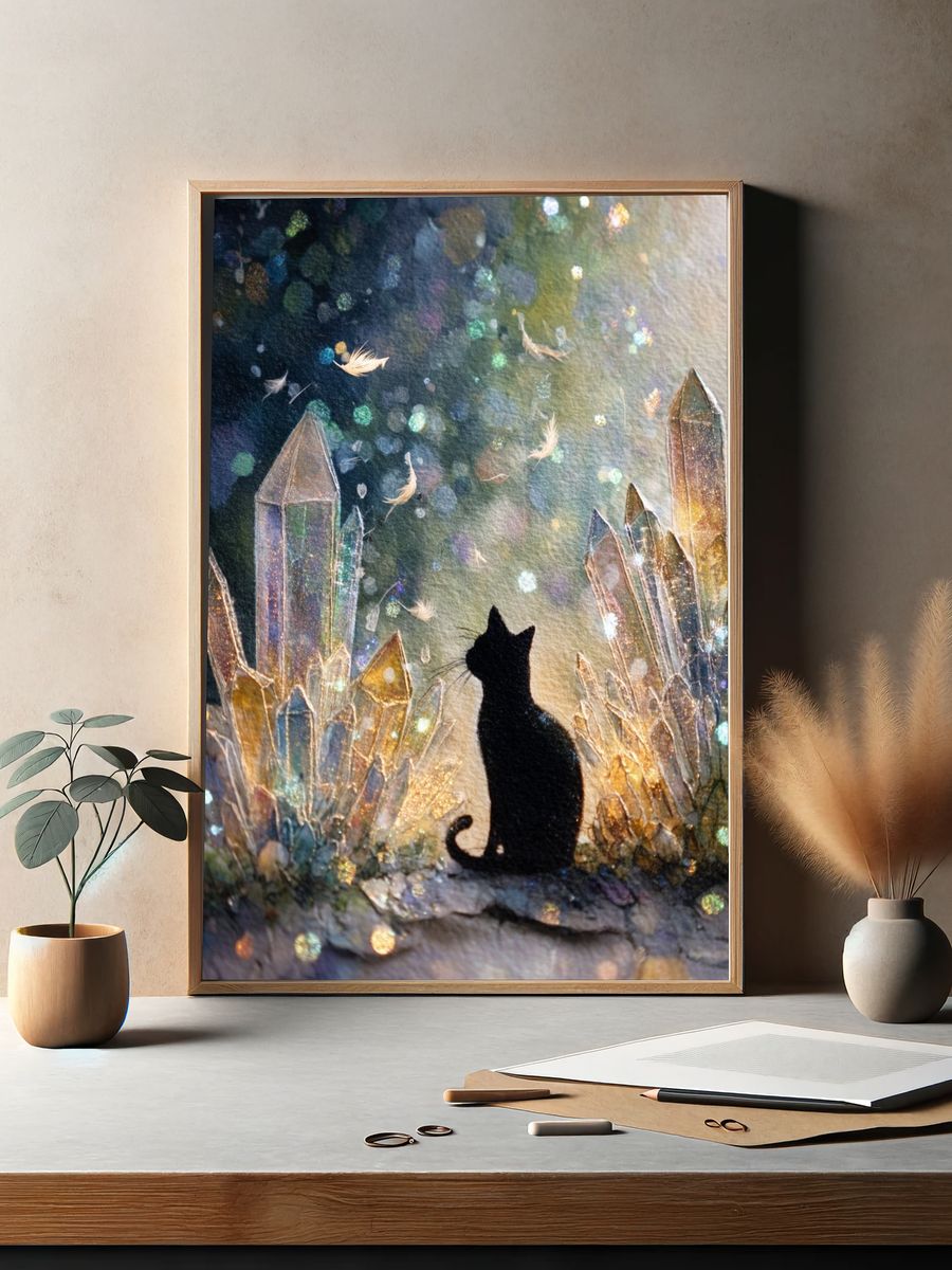 Crystal Cat Silhouette Illustration Poster. — room view 2