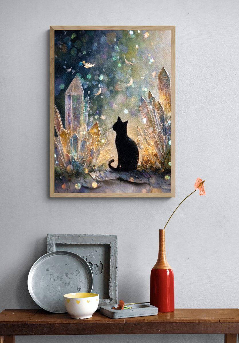 Crystal Cat Silhouette Illustration Poster. — room view 3