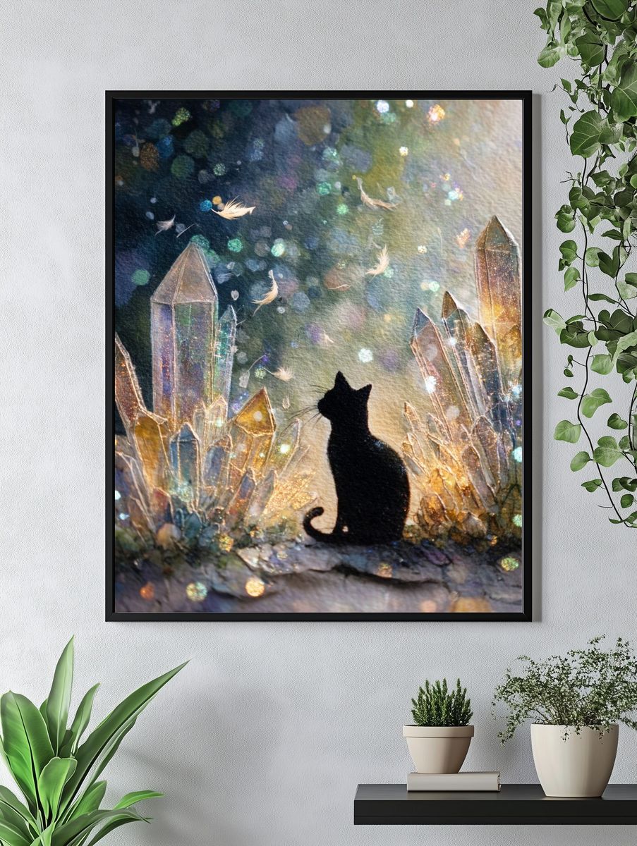 Crystal Cat Silhouette Illustration Poster. — room view 4