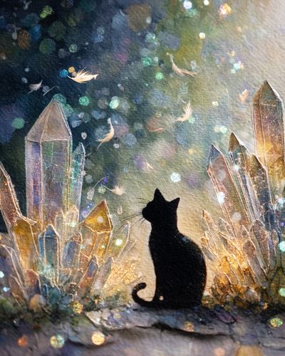 Crystal Cat Silhouette Illustration Poster.