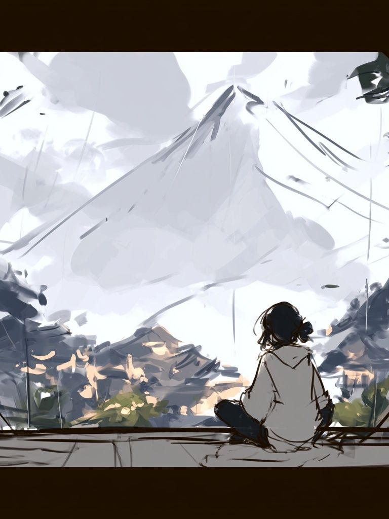 Mountain View Meditation Illustration Poster. poster detail
