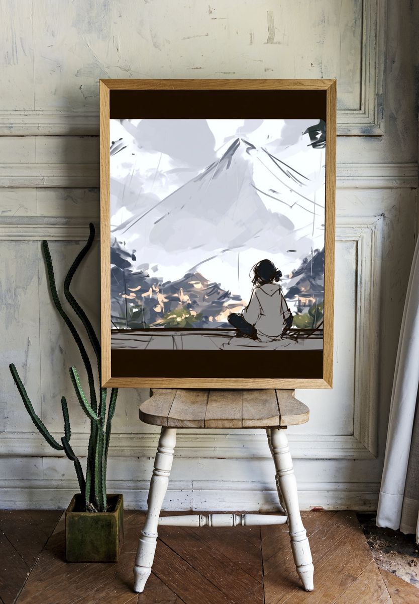Mountain View Meditation Illustration Poster. — room view 1