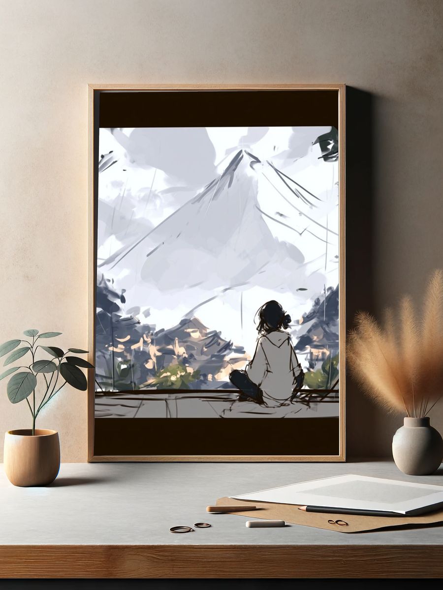 Mountain View Meditation Illustration Poster. — room view 2