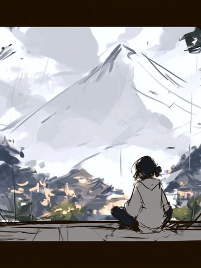 Mountain View Meditation Illustration Poster.