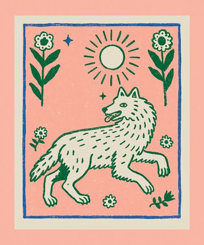 Wolf Floral Folk Art Poster.
