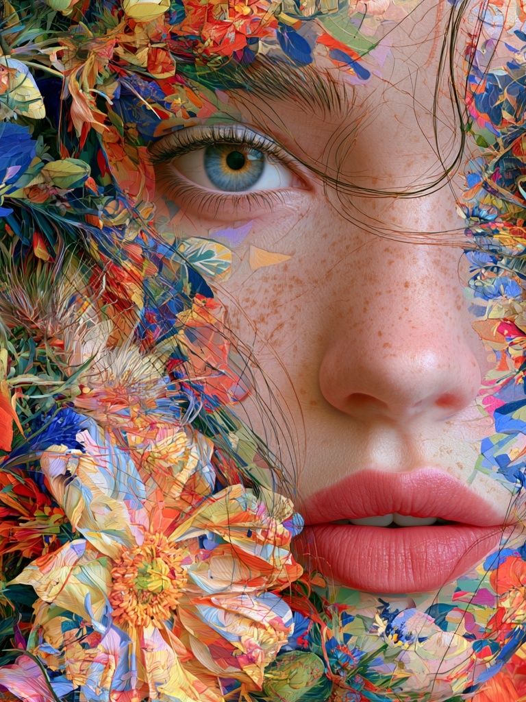 Floral Face Digital Art Print. poster — illustration art
