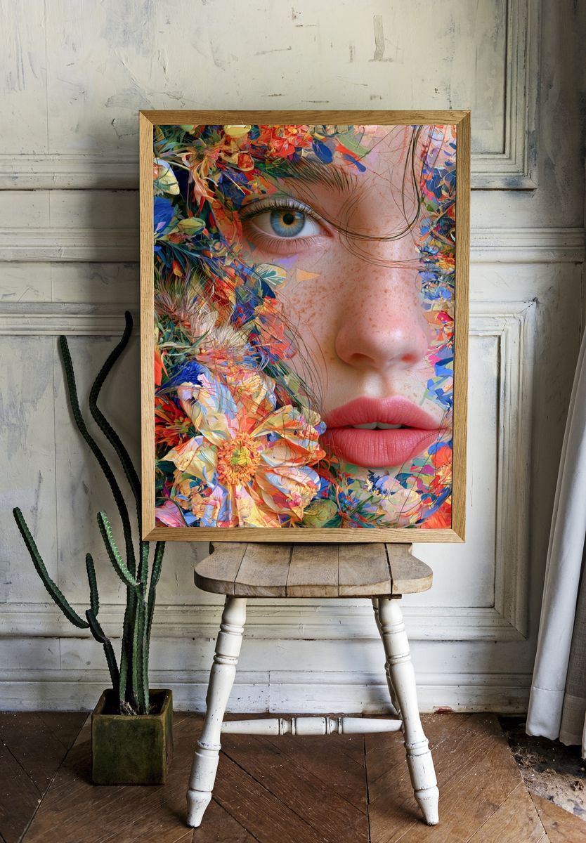 Floral Face Digital Art Print. room preview